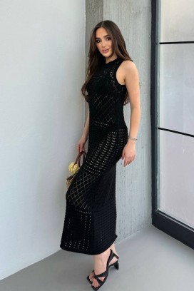 SOLMIRA BLACK kötött ujjatlan strandruha