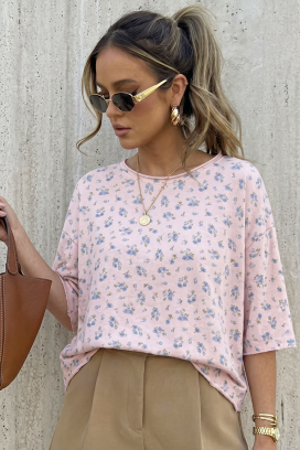 VELIMINA PINK női felső virágmintával és laza szabással