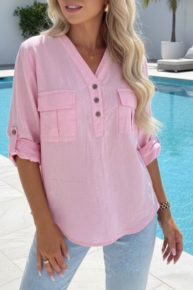 SHEYLA PINK sportos-elegáns női blúz, felhajtható ujjal