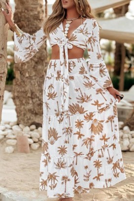RAMORIA BROWN női szett megkötős felsővel és légies maxi szoknyával