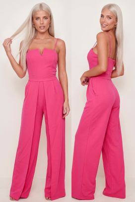 ELVARENA FUCHSIA elegáns, formázott dekoltázsú, széles szárú overall