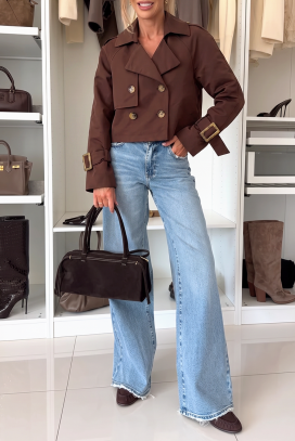 SHARMITA BROWN rövid, kétsoros gombolású női trenchkabát