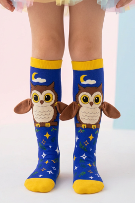 OWL DREAMS 3D nyomott, puha szárnyas bagoly mintás gyerek térdzokni