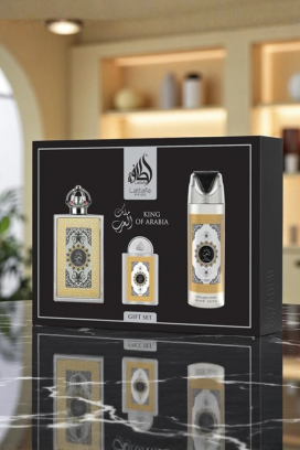 Férfi arab ajándékszett Lattafa King Of Arabia Edp 100 ml + Edp 20 ml + Dezodor 200 ml