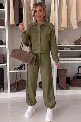 LAMONIA KHAKI női sportosan elegáns szett rövid dzsekivel és jogger nadrággal