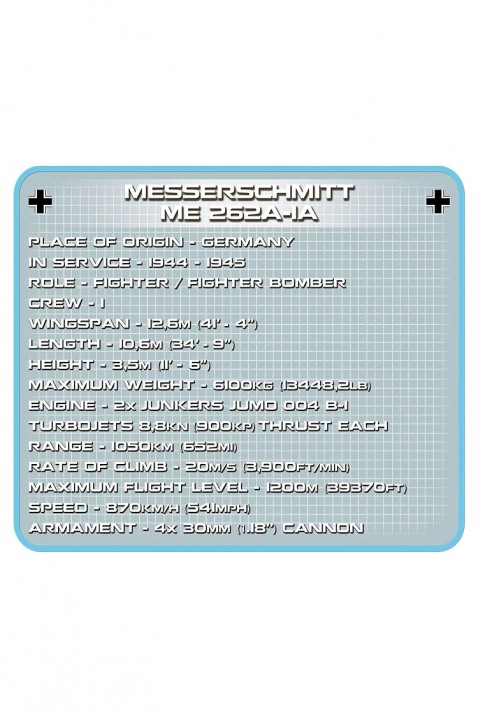 Cobi vadászgép Me262 A-1a - alkatrészek 390IVET.HU - A te online butikod.