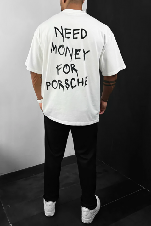 NEED MONEY FOR PORSCHE férfi poló, Szín: fehér, IVET.HU - A te online butikod.