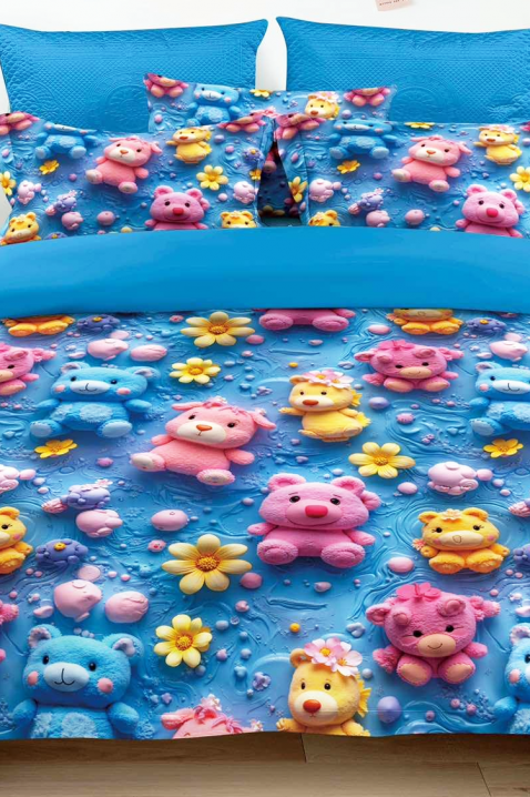 FLOWERS BEAR 160x200 cm pamut ágyneműgarnitúra - 3 darabos, Szín: kék, IVET.HU - A te online butikod.