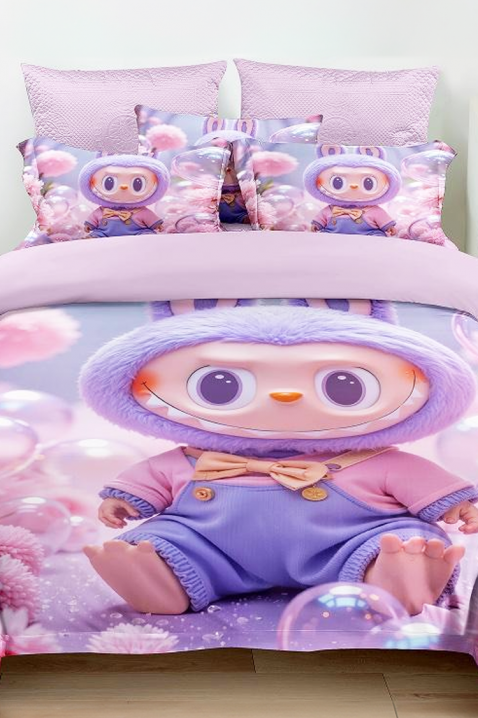 LABUBU BABY 160x200 cm pamut ágyneműgarnitúra - 3 darabos, Szín: lila, IVET.HU - A te online butikod.