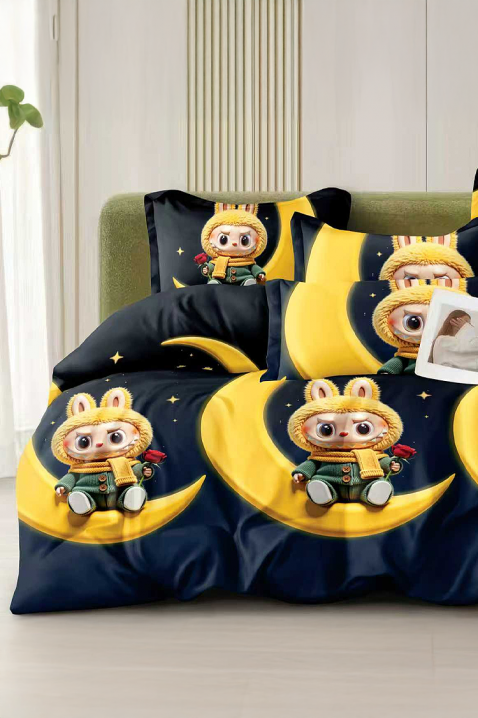 LABUBU FEKETE ágyneműgarnitúra 160x200 cm pamut - 4 darabos, Szín: fekete, IVET.HU - A te online butikod.