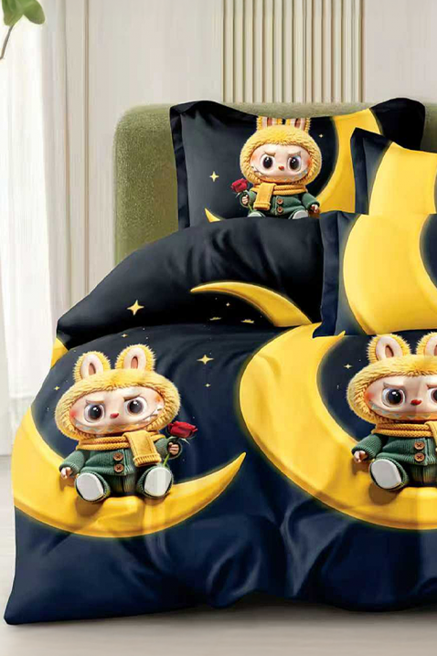 LABUBU FEKETE ágyneműgarnitúra 160x200 cm pamut - 4 darabos, Szín: fekete, IVET.HU - A te online butikod.