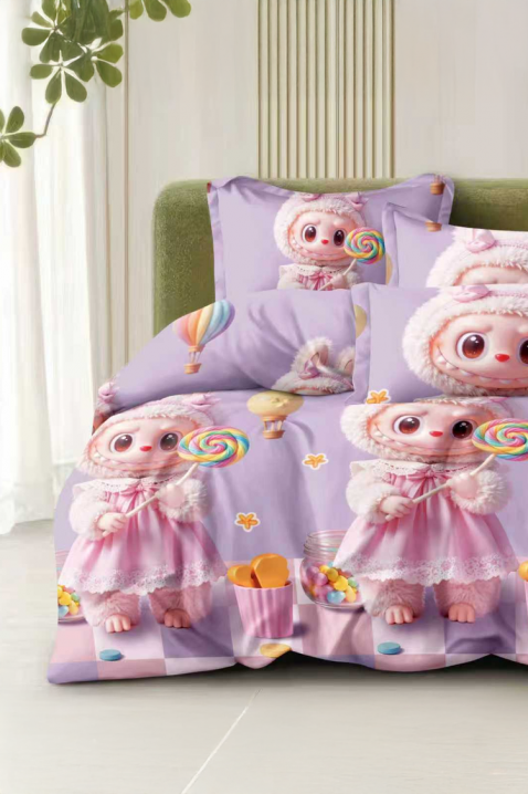 LABUBU LILA ágyneműgarnitúra 160x200 cm pamut - 4 darabos, Szín: lila, IVET.HU - A te online butikod.