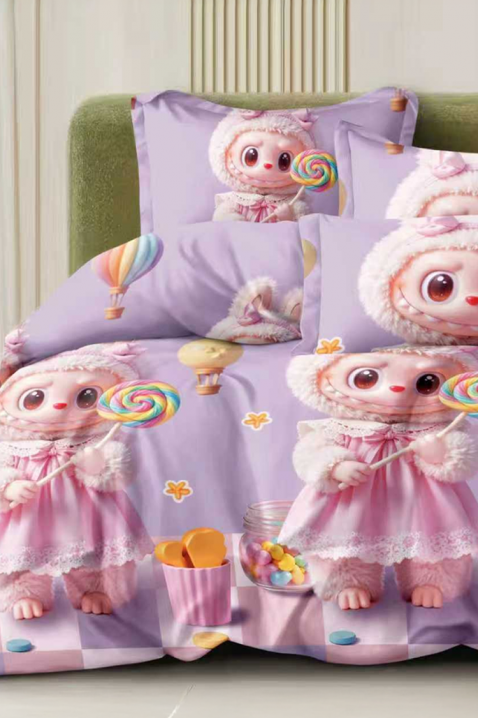 LABUBU LILA ágyneműgarnitúra 160x200 cm pamut - 4 darabos, Szín: lila, IVET.HU - A te online butikod.