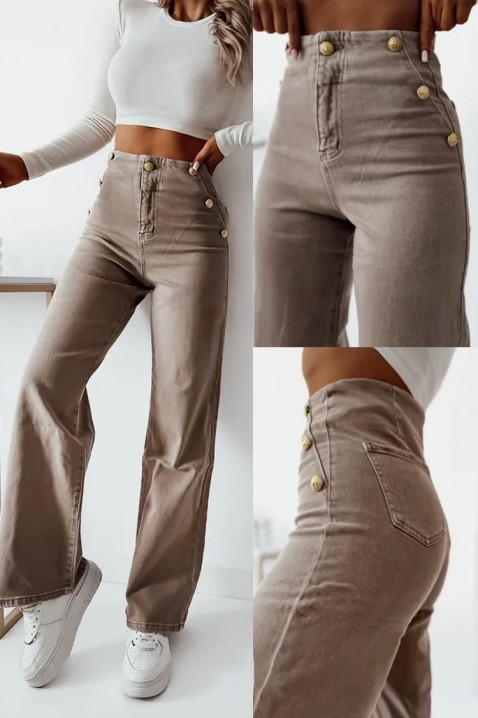 DANZILA BROWN stílusos magas derekú, bő szárú női farmer, Szín: barna, IVET.HU - A te online butikod.