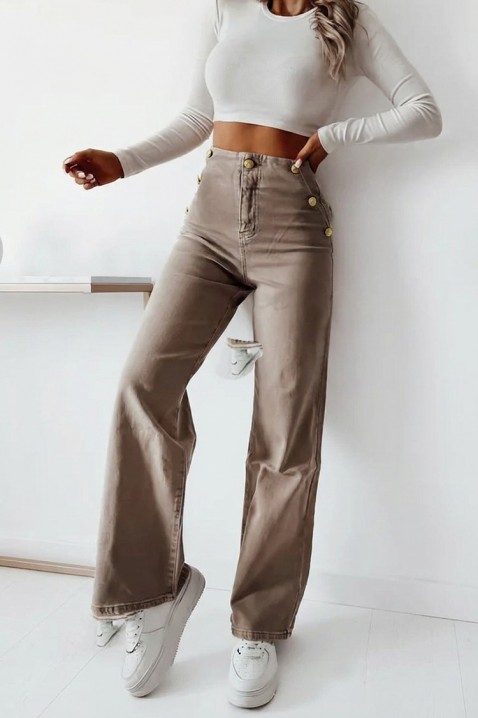 DANZILA BROWN stílusos magas derekú, bő szárú női farmer, Szín: barna, IVET.HU - A te online butikod.