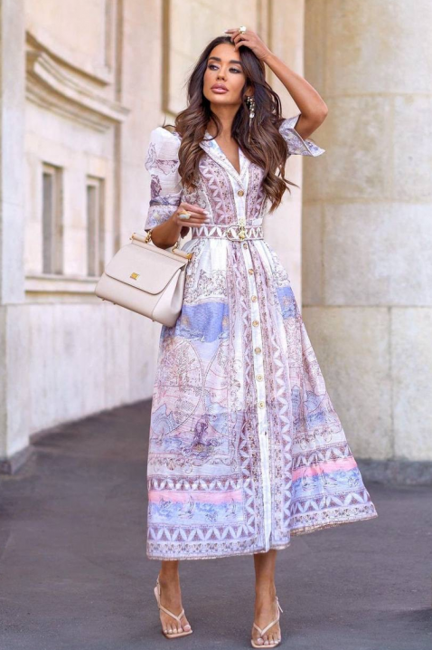 CLIMENTINA női nyári ruha bohém stílusban, hangsúlyos puffos ujjakkal, Szín: multicolor, IVET.HU - A te online butikod.