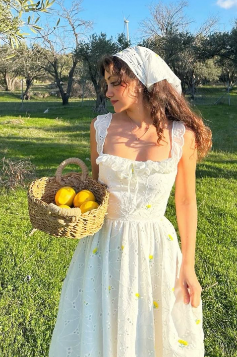 VELMIRA romantikus bohém stílusú pamutruha virágmintával, Szín: ekrü, IVET.HU - A te online butikod.