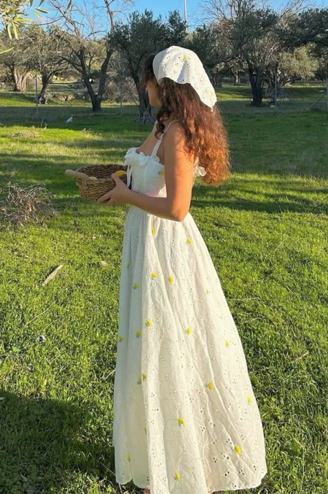 VELMIRA romantikus bohém stílusú pamutruha virágmintával, Szín: ekrü, IVET.HU - A te online butikod.