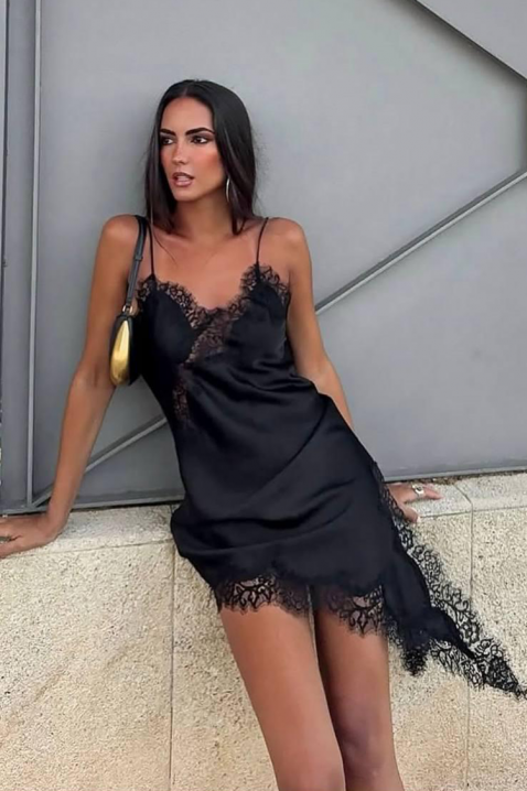 VELIMIRA BLACK aszimmetrikus, finom tunika csipkével és hasítékkal, Szín: fekete, IVET.HU - A te online butikod.