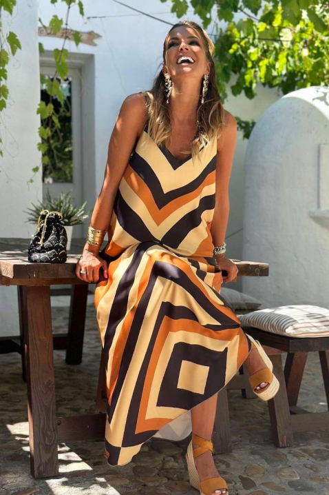 FERFOLA Hosszú ruha többszínű mintával és V-nyakkal, Szín: multicolor, IVET.HU - A te online butikod.