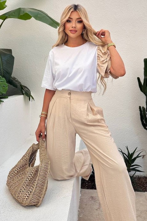 HIRDONA BEIGE trendi, mindennapi szett látványos ujjal, Szín: bézs, IVET.HU - A te online butikod.