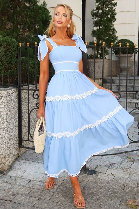 KASIRELA Hosszú ruha elegáns szabással és virágmintás elemekkel, Szín: kék, IVET.HU - A te online butikod.