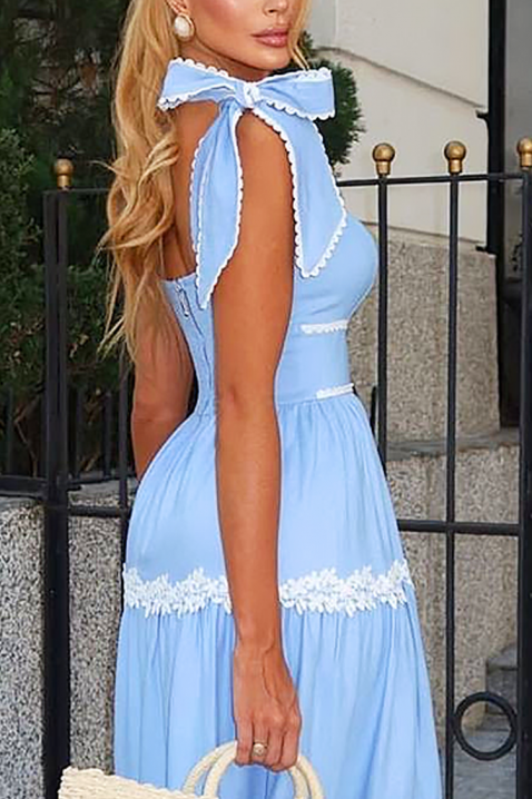 KASIRELA Hosszú ruha elegáns szabással és virágmintás elemekkel, Szín: kék, IVET.HU - A te online butikod.