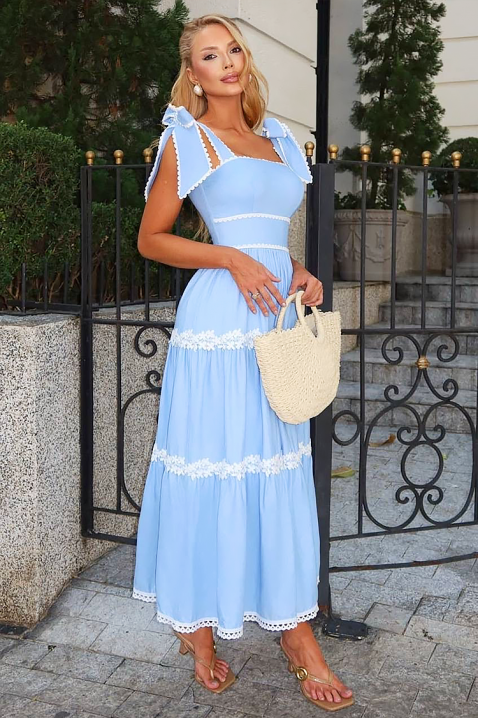 KASIRELA Hosszú ruha elegáns szabással és virágmintás elemekkel, Szín: kék, IVET.HU - A te online butikod.