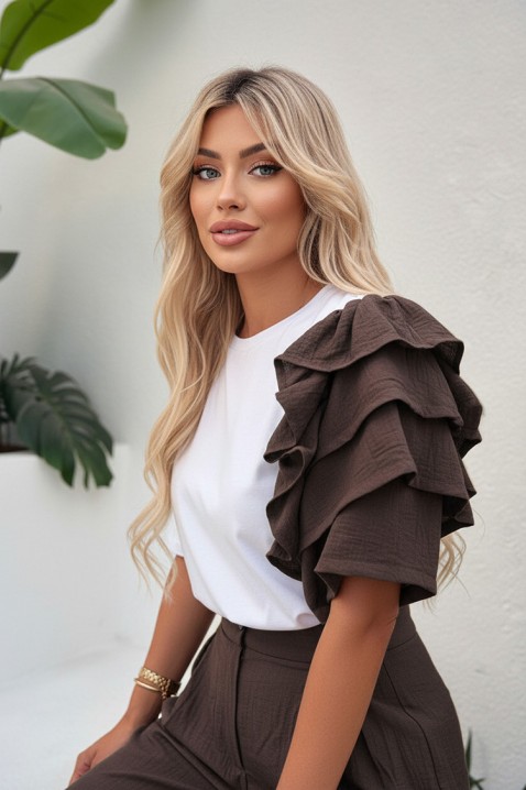 HIRDONA BROWN trendi, mindennapi szett látványos ujjal, Szín: barna, IVET.HU - A te online butikod.