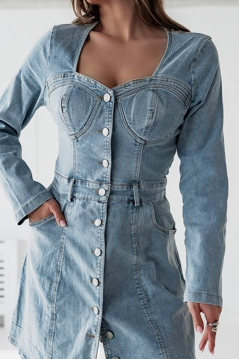 VIVIAN rövid farmerruha hosszú ujjal, Szín: denim, IVET.HU - A te online butikod.