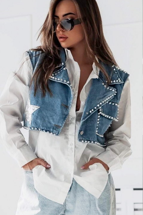 DONZERA rövid farmer mellény fém szegecsekkel, Szín: denim, IVET.HU - A te online butikod.