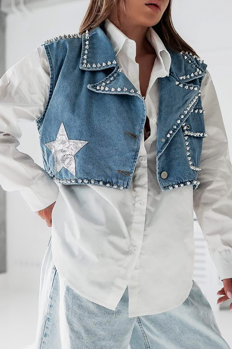 DONZERA rövid farmer mellény fém szegecsekkel, Szín: denim, IVET.HU - A te online butikod.