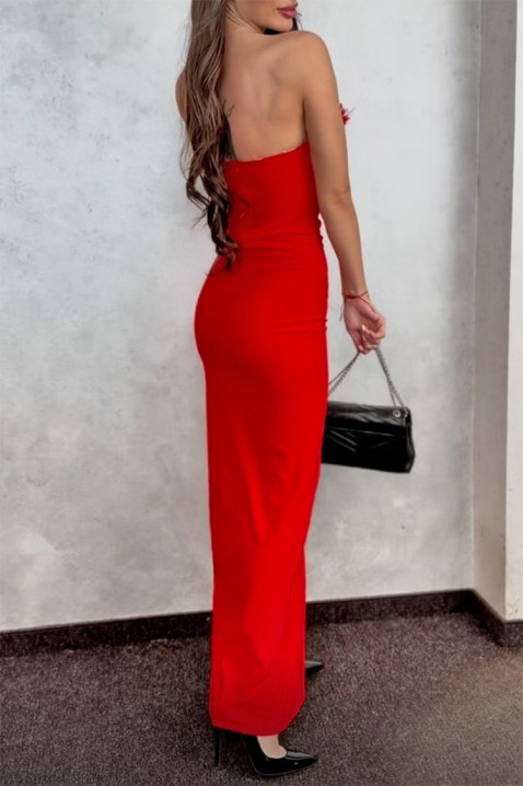 FAROLMA RED elegáns hosszú ruha magas hasítékkal, nyitott háttal, Szín: piros, IVET.HU - A te online butikod.