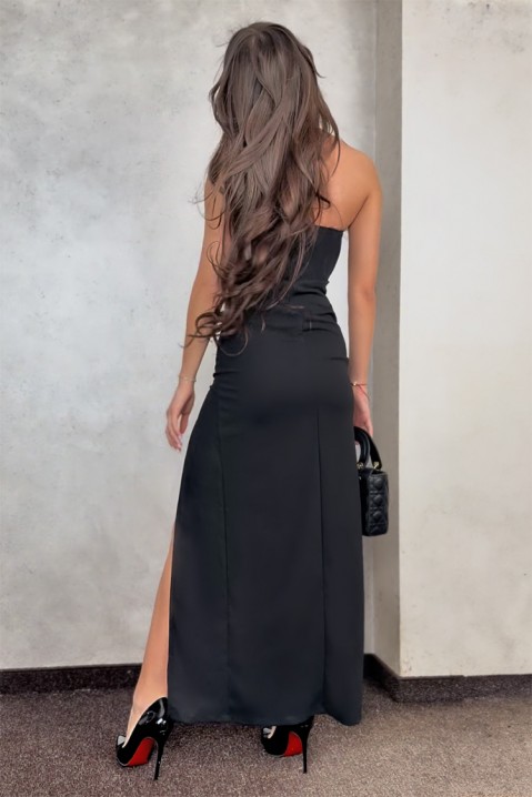 FAROLMA BLACK elegáns hosszú ruha magas hasítékkal, nyitott háttal, Szín: fekete, IVET.HU - A te online butikod.