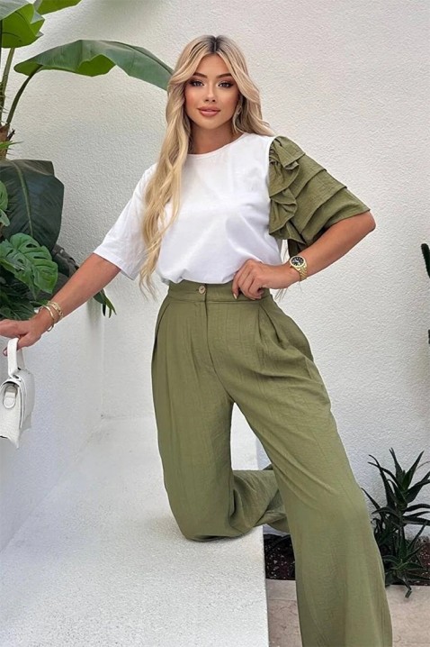 HIRDONA KHAKI trendi, mindennapi szett látványos ujjal, Szín: khaki, IVET.HU - A te online butikod.