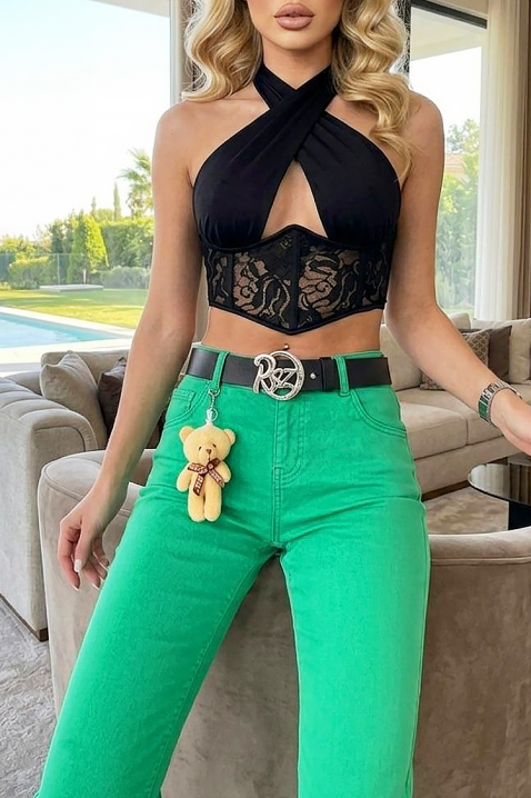 CALZARA hosszú női farmer magas derekú, divatos színben, Szín: zöld, IVET.HU - A te online butikod.