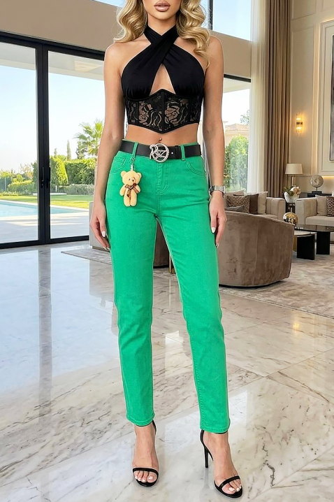 CALZARA hosszú női farmer magas derekú, divatos színben, Szín: zöld, IVET.HU - A te online butikod.