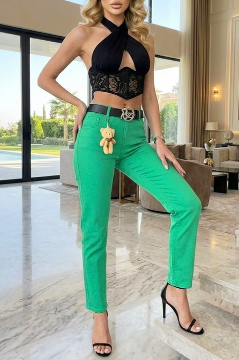 CALZARA hosszú női farmer magas derekú, divatos színben, Szín: zöld, IVET.HU - A te online butikod.