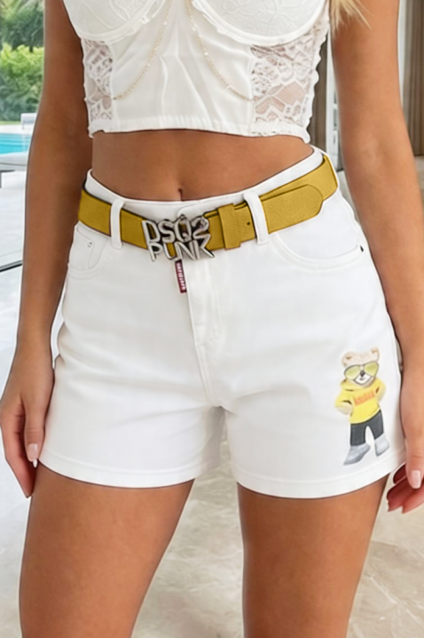 CARMELITA női magas derekú farmer rövidnadrág, Szín: fehér, IVET.HU - A te online butikod.