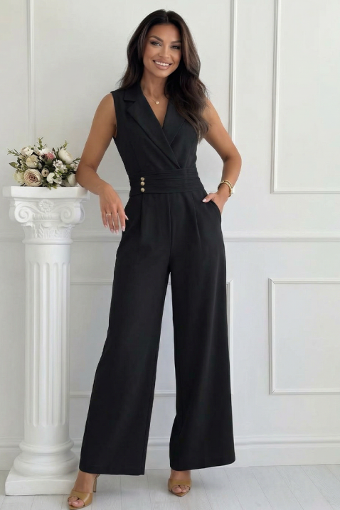 SELESTE BLACK elegáns overál hajtókával, arany gombokkal, Szín: fekete, IVET.HU - A te online butikod.