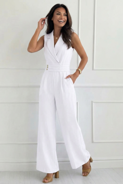 SELESTE WHITE elegáns overál hajtókával, arany gombokkal, Szín: fehér, IVET.HU - A te online butikod.