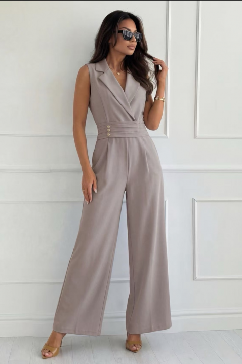 SELESTE MOCHA elegáns overál hajtókával, arany gombokkal, Szín: mokka, IVET.HU - A te online butikod.