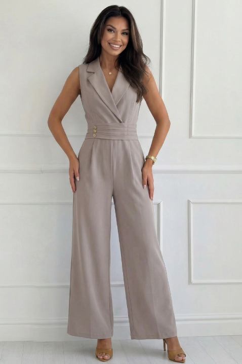 SELESTE MOCHA elegáns overál hajtókával, arany gombokkal, Szín: mokka, IVET.HU - A te online butikod.