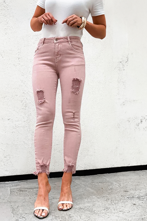 NANETA hosszú női farmer középmagas derékkal, szakadt részletekkel, Szín: denim, IVET.HU - A te online butikod.