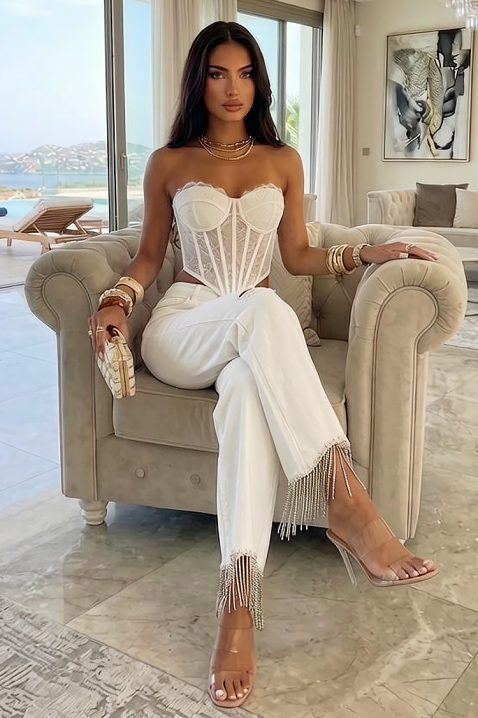 LURISA női fehér farmer rojtokkal, szakadt részekkel, Szín: fehér, IVET.HU - A te online butikod.