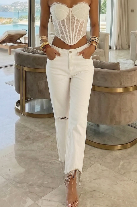 LURISA női fehér farmer rojtokkal, szakadt részekkel, Szín: fehér, IVET.HU - A te online butikod.