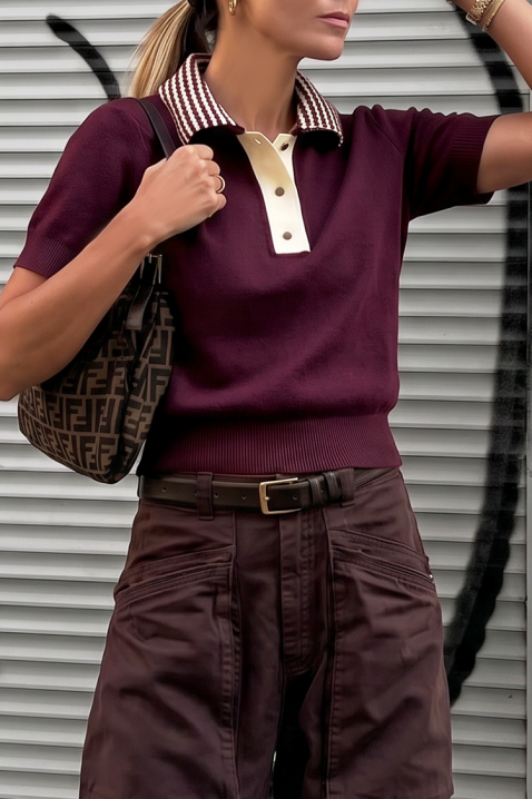 CALVIRA BORDO női kötött felső gallérral, Szín: bordó, IVET.HU - A te online butikod.