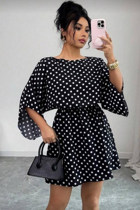 PETITA rövid ruha pöttyös mintával, bő ujjal, Szín: fekete és fehér, IVET.HU - A te online butikod.