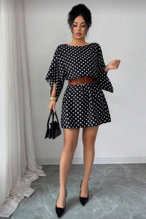 PETITA rövid ruha pöttyös mintával, bő ujjal, Szín: fekete és fehér, IVET.HU - A te online butikod.