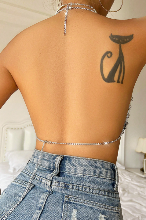 MELVORA erotikus hálós felső láncokkal, Szín: ezüst, IVET.HU - A te online butikod.